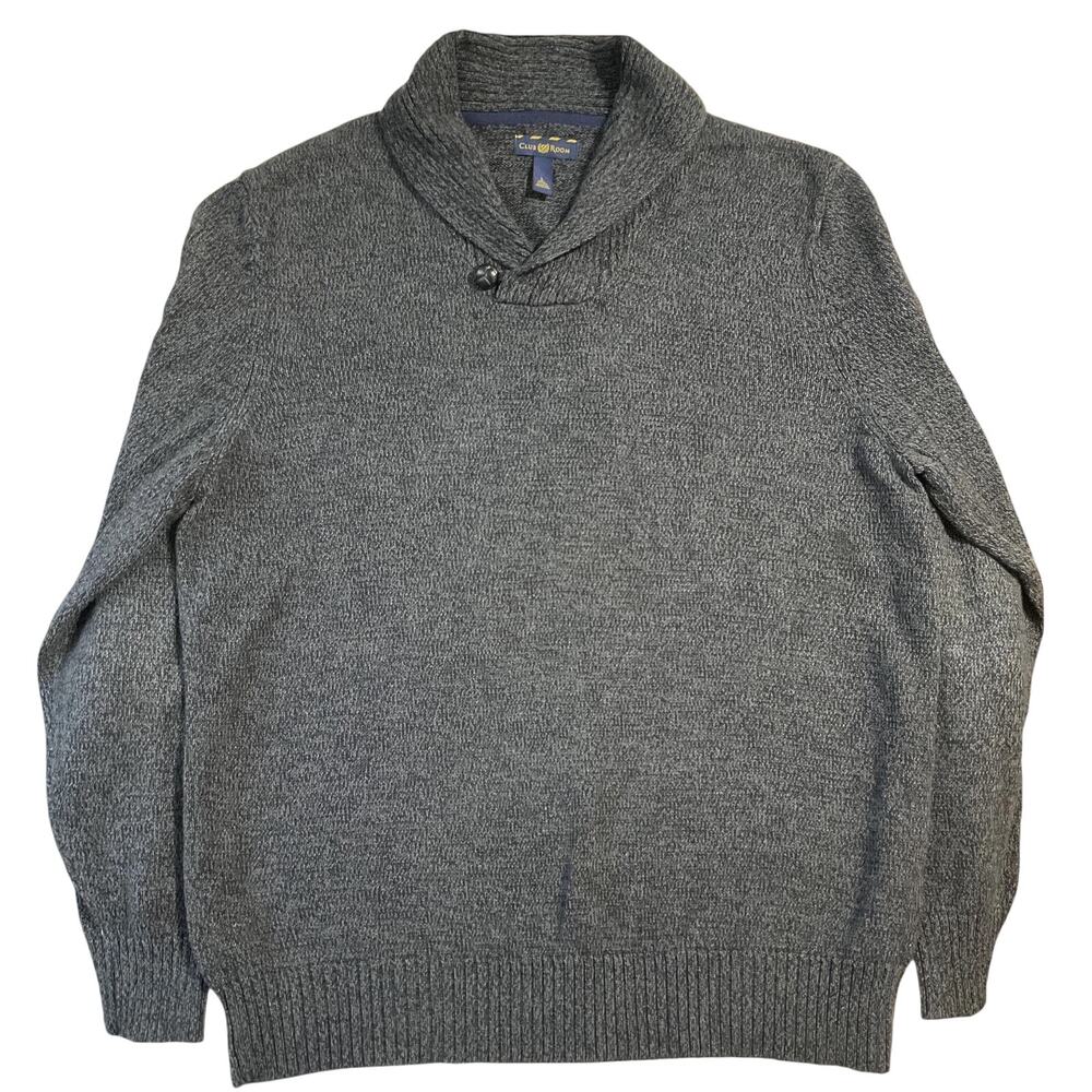 Club Room Men Sweatshirt Size L Gray Button Long Sleeve 100% Cotton Shawl Collar